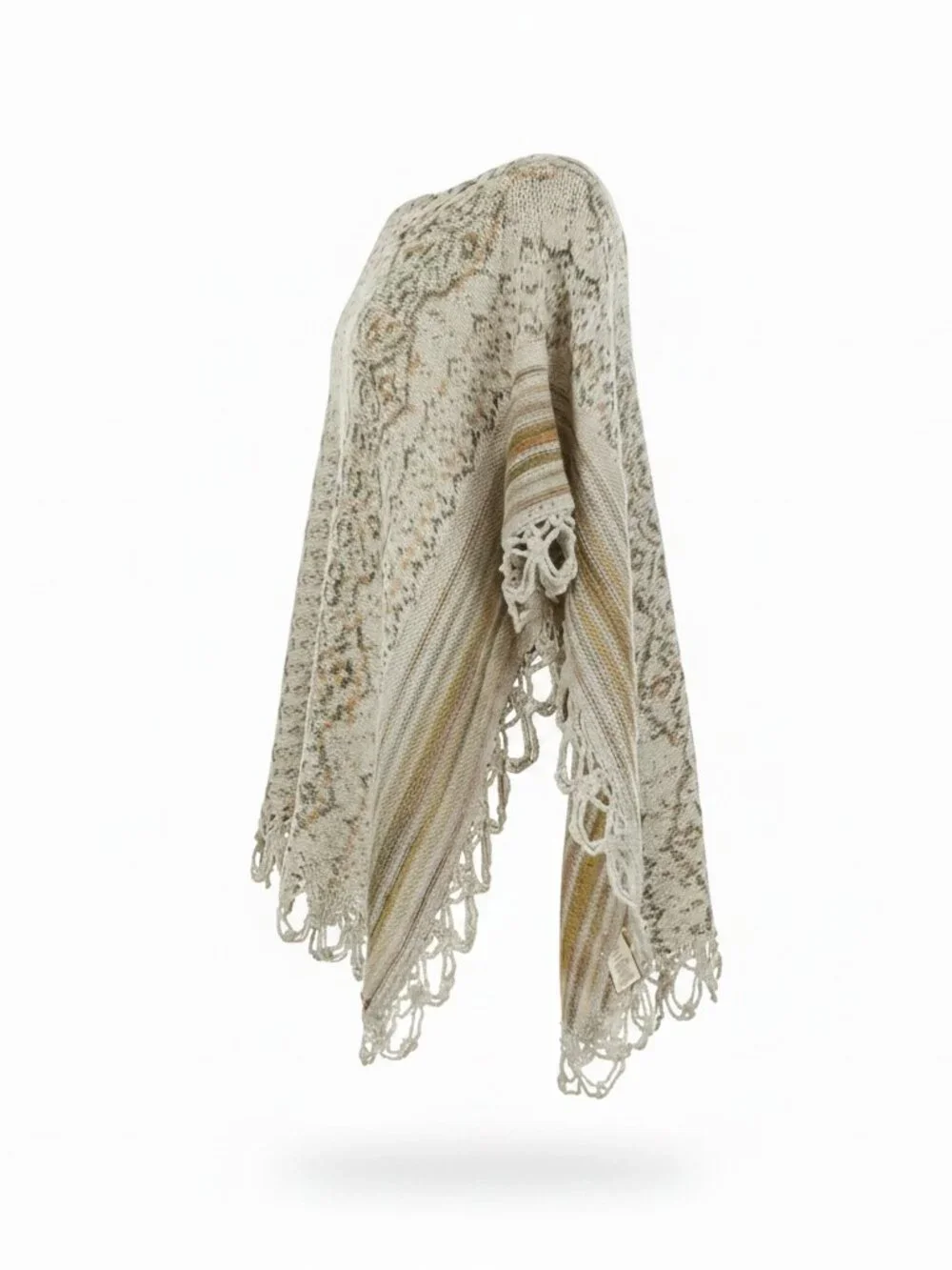Free People Casablanca Knit Cape Poncho Sand Combo Silk/Cotton/Wool Blend O/S